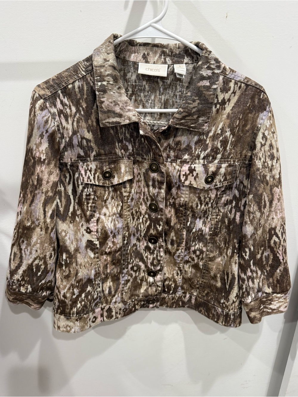 Chico's Brown Multi-Print Button-Front Womens Jacket